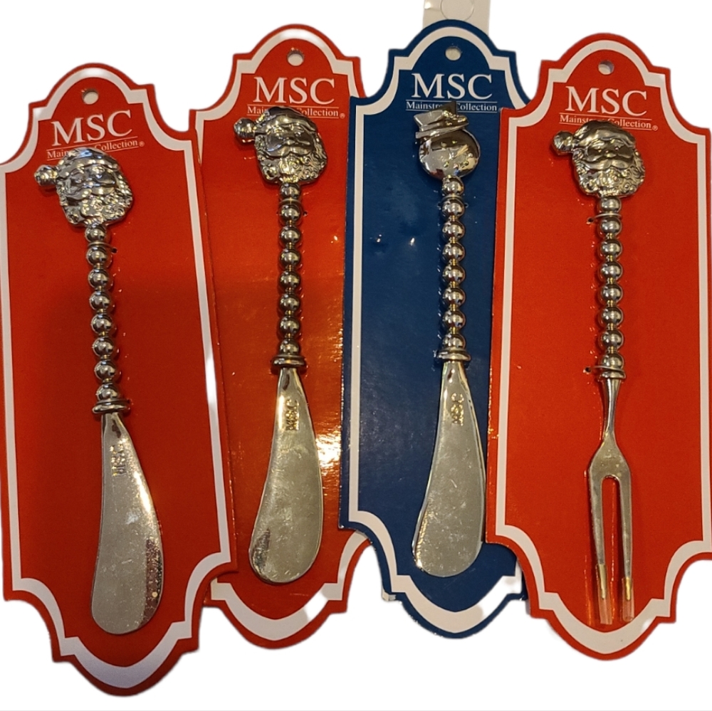 🆕️🎅⛄️4-pc Mainstreet Collection Santa & Snowman Spreaders & Appetizer Fork